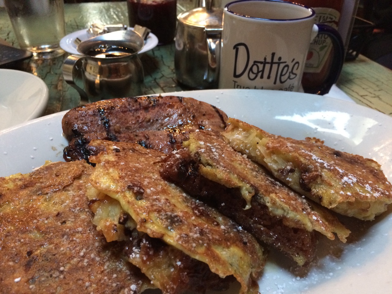 Dotties chocolate coconut french toast and sausage